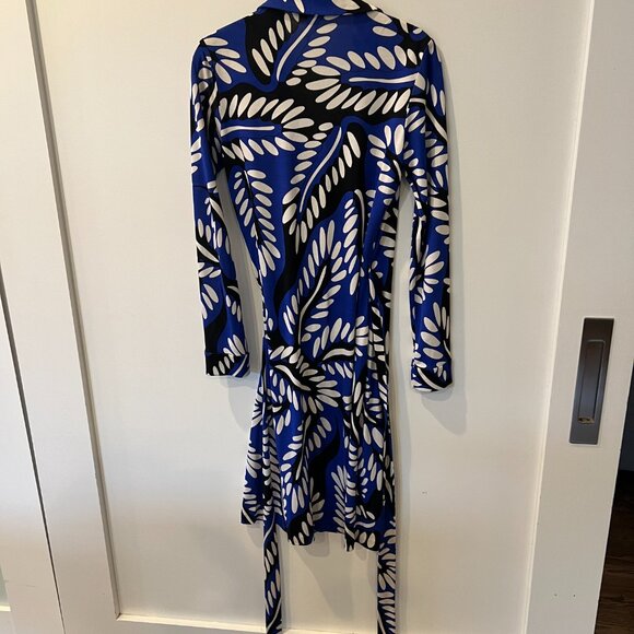 Like New Condition - Blue Leaf Wrap Dress - Picture 3 of 6